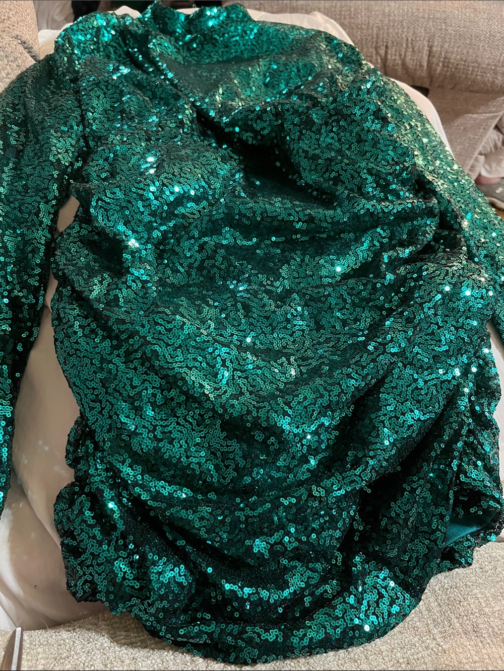 Emerald Sequin Long-Sleeve Women's Top